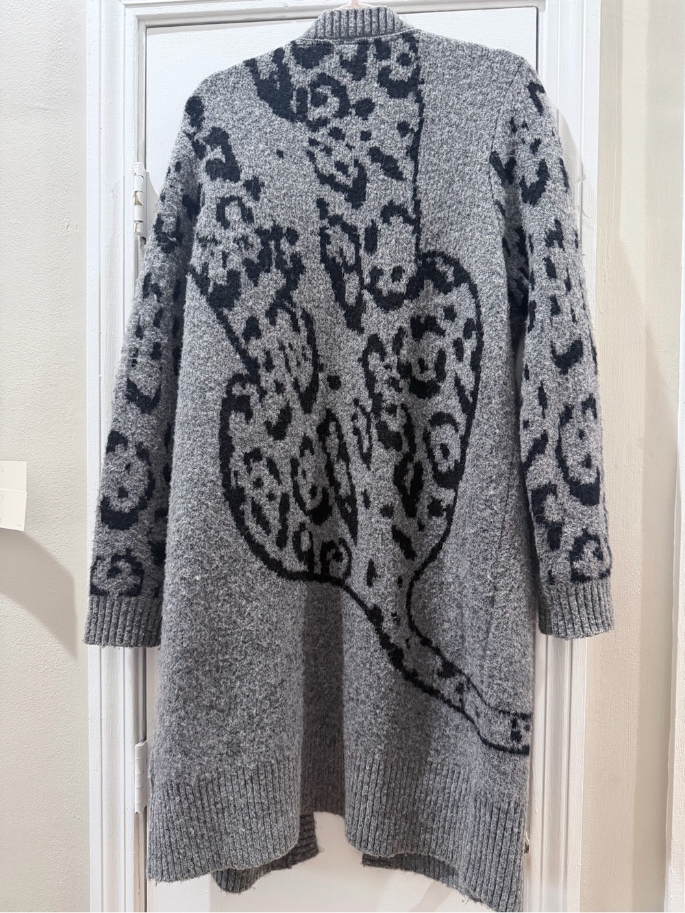 Anthropologie Gray and Black Leopard-Print Open Cardigan